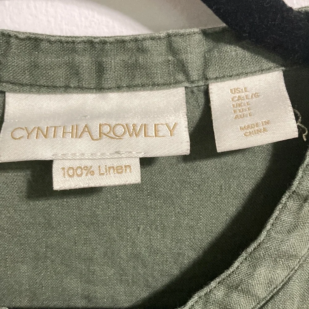 CYNTHIA ROWLEY LINEN Army Green Khaki Bomber Jacket Full Zip Long Sleeves Large